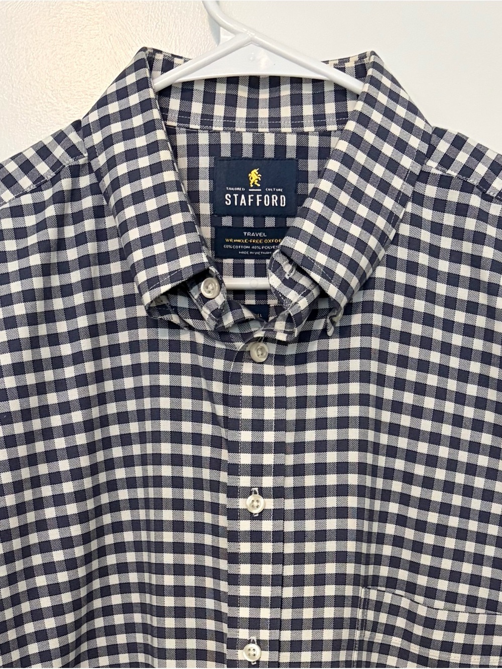Stafford Tailored Travel Wrinkle-Free Oxford Long-Sleeve Shirt X-Tall 17 (36-36)